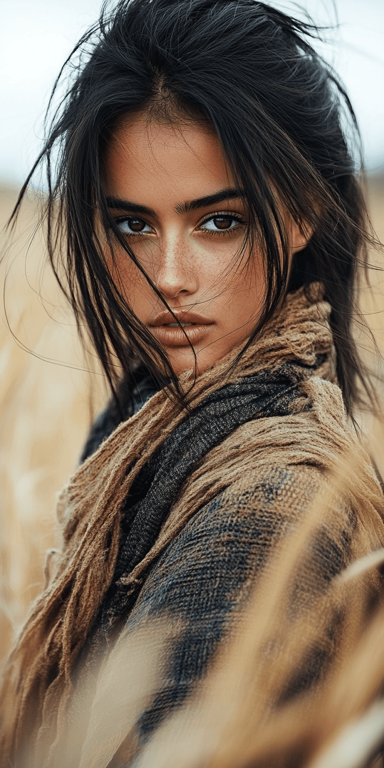 AI generated: woman in a field dressed for a fashion shoot facing the camera, in the style of daria endresen, kris...