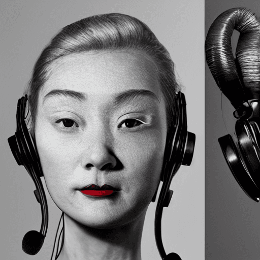 AI generated: a close up of a person with headphones that have a surrealist sculpture, by jeonseok lee, photoreali...