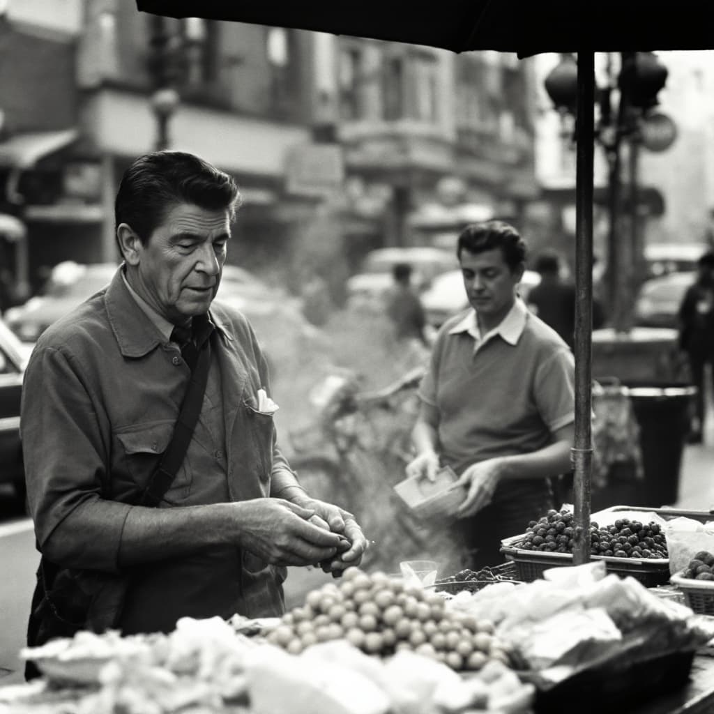 AI generated: Ronald Reagan as a street vendor in the Bronx.