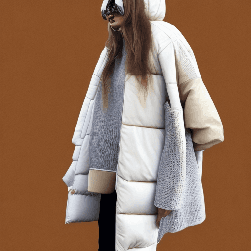 AI generated: The woman in the photo is standing against a beige background, a Tumblr personality. Her outfit cons...