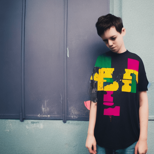 AI generated: Boy, T-Shirt, lofi colors, lofi vibes, extra eyes