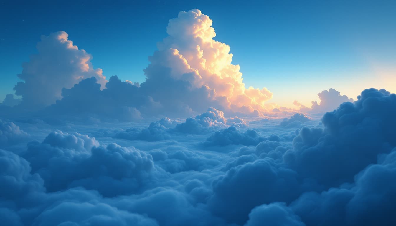 AI generated: photo illustration from a Lonely like a cloud at a moment when the night is saying goodbye and the d...