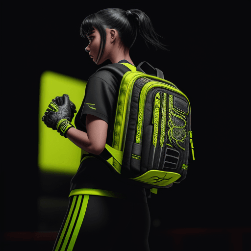 AI generated: photography of an black and neon yellow sport urban backpack, dynamic sporty and aggressive composit...