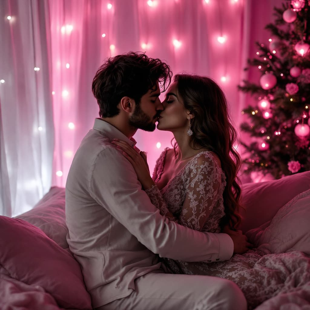 AI generated: A romantic couple kissing in love with each other in a private room 