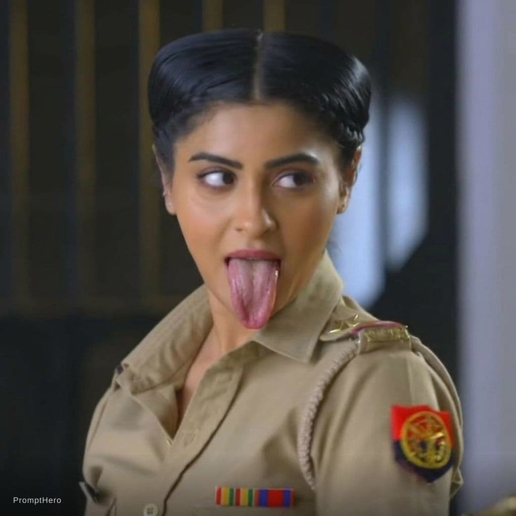 AI generated: Make her tongue out more long wide realistic but maintaining the original image position