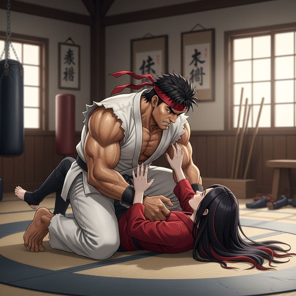 AI generated: Ryu Hoshi pins Kurenai facing each other