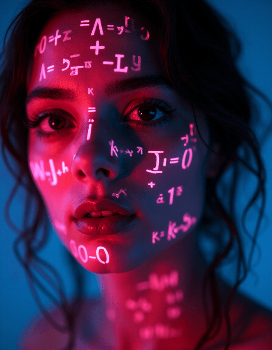 AI generated: Shadowrun Math Projection - A close-up of a person's face (Jessica Szohr) with set logical ambient b...
