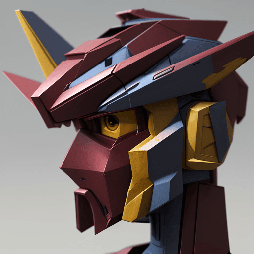 AI generated: 3d rendering, front view, Gundam face, paper work for a tactile style, select a color palette with v...