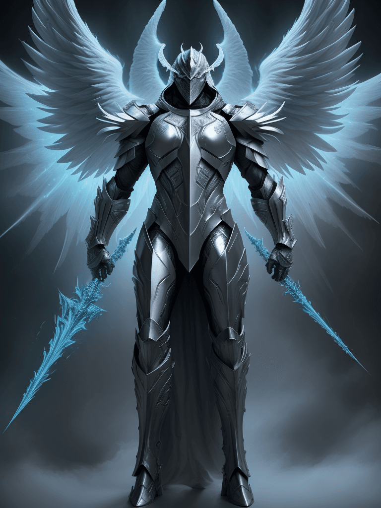 AI generated: The archangel Tyrael standing in the clouds ready to battle demons. Glowing wings.  full body, high ...