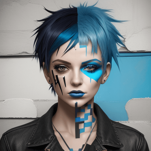 AI generated: woman with blue hair, in the style of multi-layered collages, edgy street art, celebrity-portraits, ...