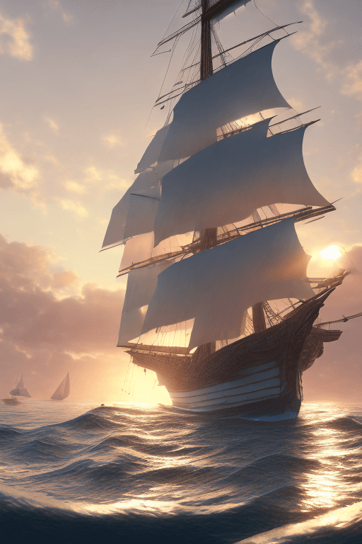 AI generated: Photo of a ultra realistic sailing ship, dramatic light, pale sunrise, cinematic lighting, battered,...
