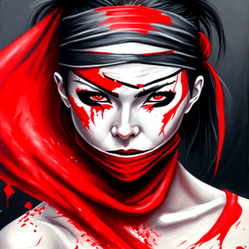 AI generated: a painting of a woman-ninja with red paint on her face, art, inspired by Magali Villeneuve, ninja ou...