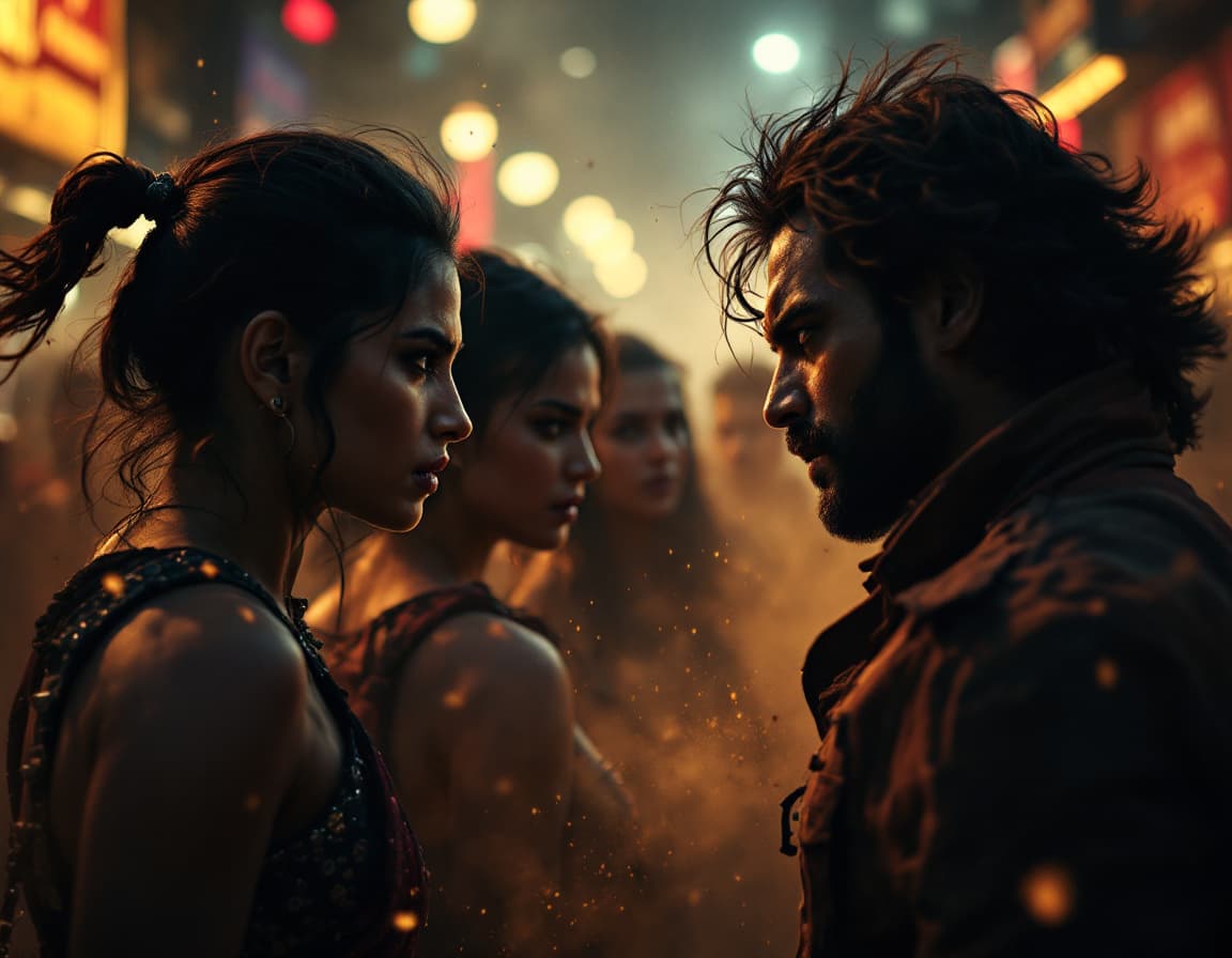 AI generated: In a high-energy, action-packed scene set in the heart of a bustling Indian city, five dynamic chara...