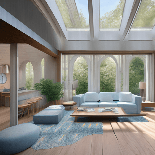 AI generated: High resolution photography interior design, dreamy sunken living room conversation pit, wooden floo...