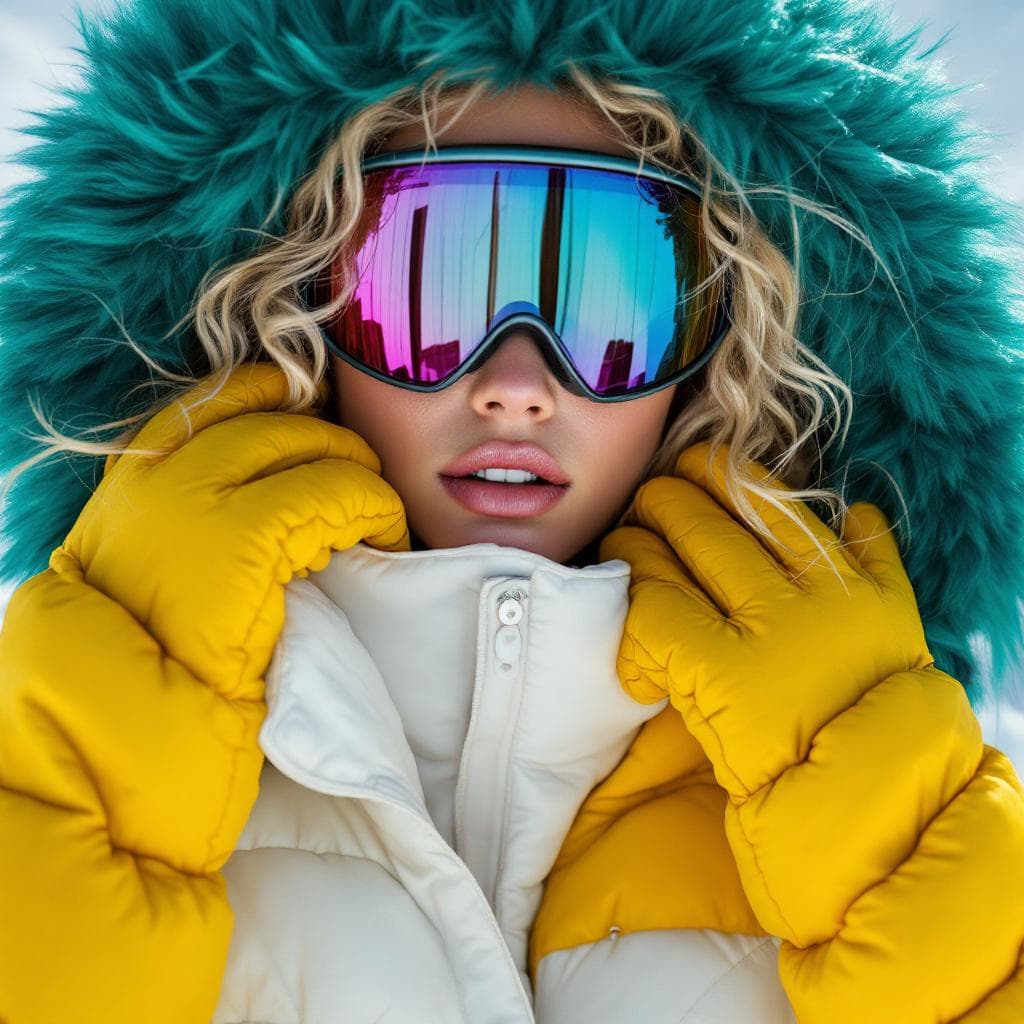 AI generated: [Edgy medium fashion photo] + [Model wearing a white puffer jacket with subtle quilting and Laptop P...