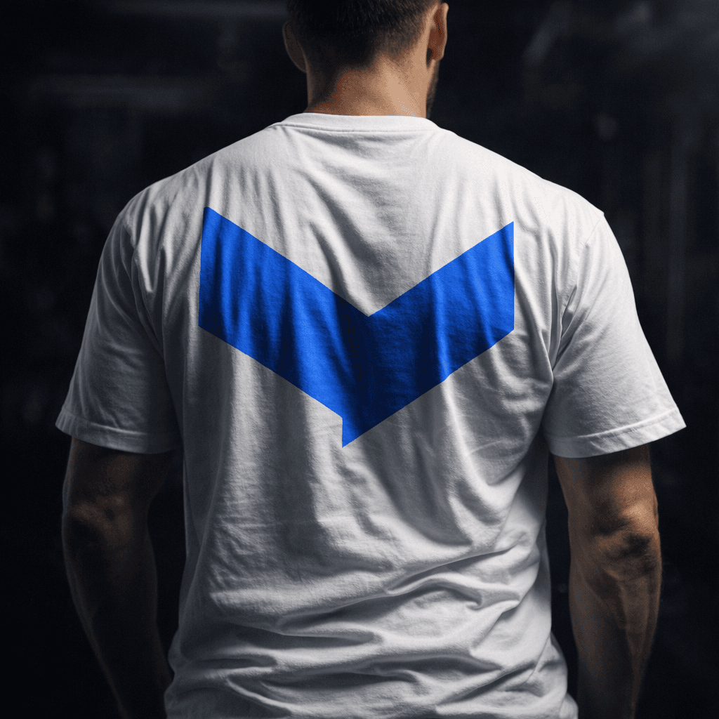 AI generated: Gere uma imagem de um homem de costas de forma cinematografica com uma camiseta branca e Coloque ess...