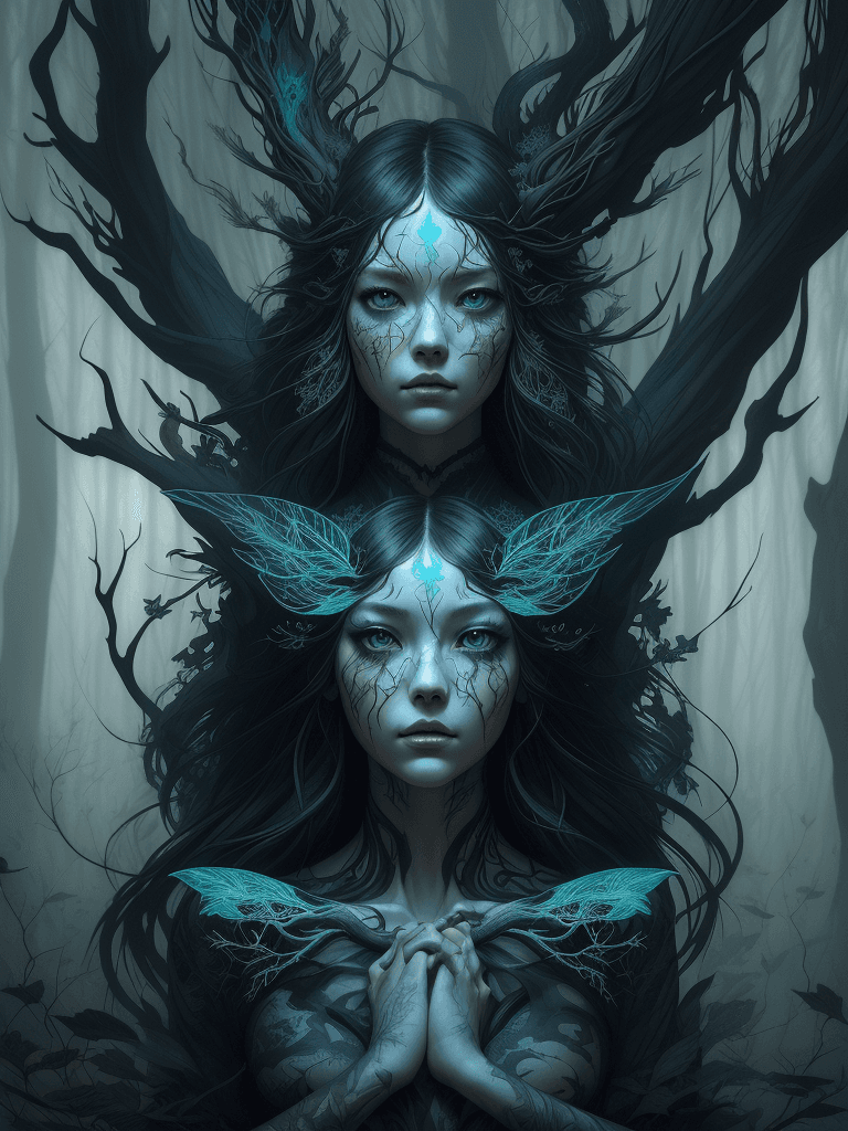 AI generated: mysterious silhouette forest woman, by Minjae Lee, Carne Griffiths, Emily Kell, Geoffroy Thoorens, A...