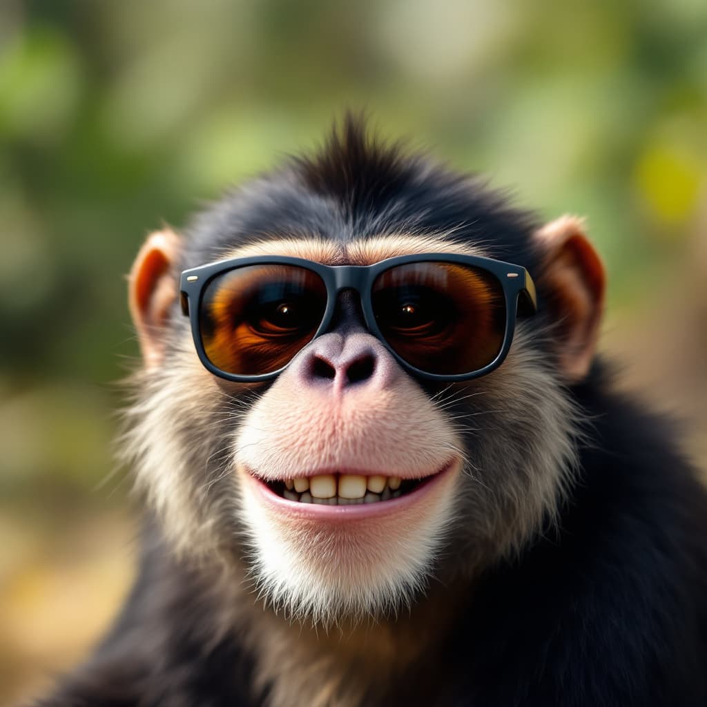 AI generated: a smiley monkey with sun glasses on with banana in hand. 
