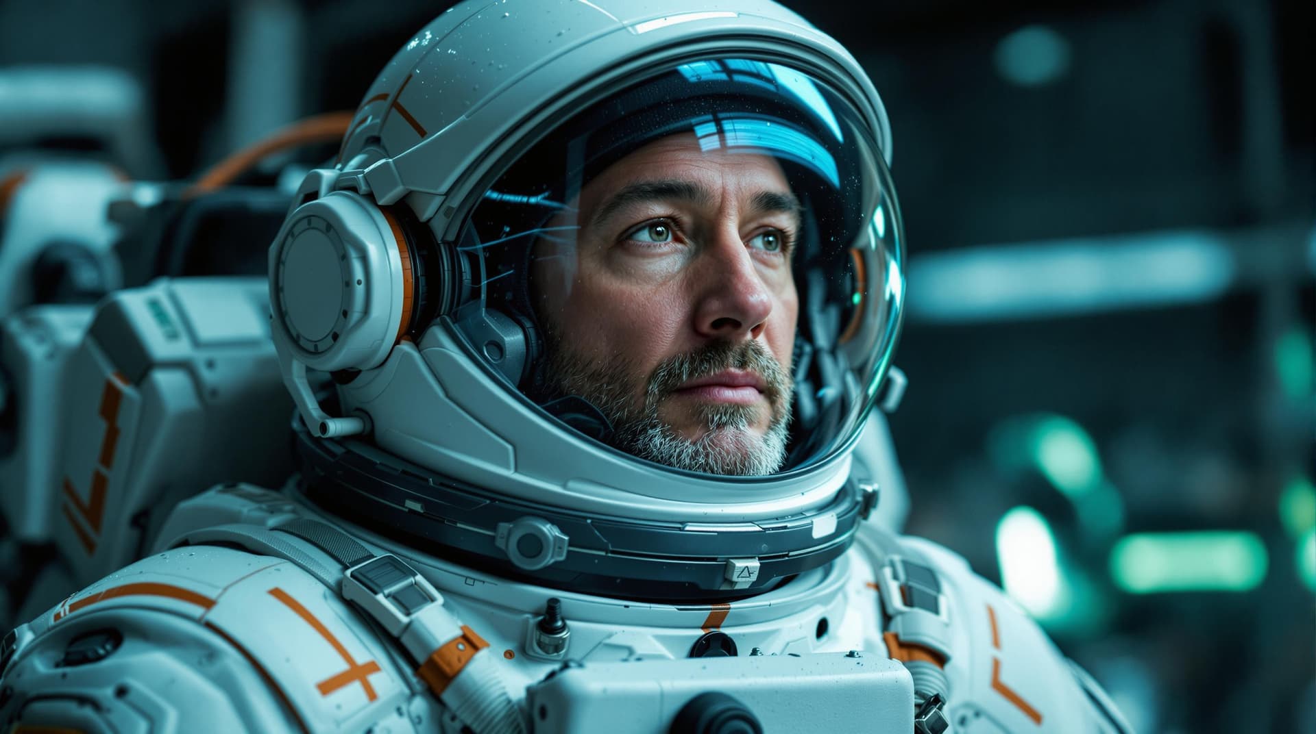 AI generated: The image features a medium-long shot of a man wearing a detailed astronaut suit, with emphasis on t...