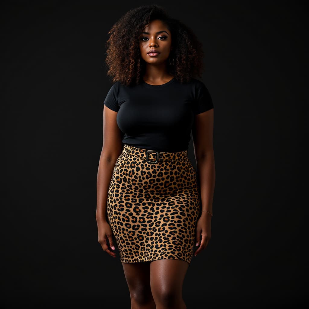AI generated: Generate the perfect image of a beautiful black slim thick woman with wide hips wearing a mid-length...