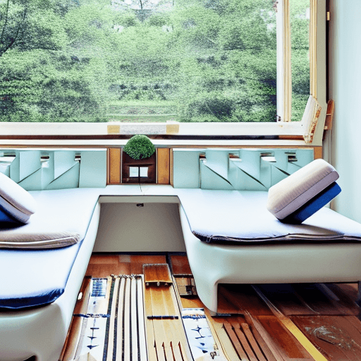 AI generated: twins asiatique High resolution photography interior design, dreamy sunken living room conversation ...