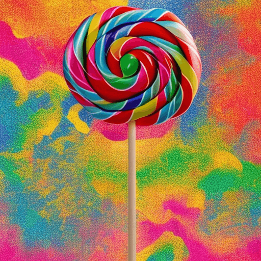 AI generated: A unique Lollypop that make you immediately think about funk music on a colourful background