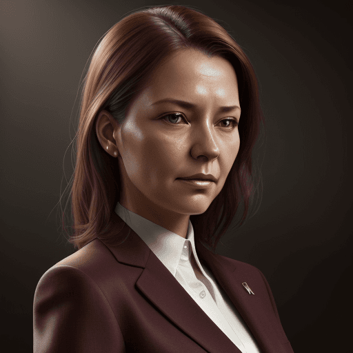 AI generated: Full portrait woman 40 years old, slight smile, diffused natural sunlight, bordeaux colored business...