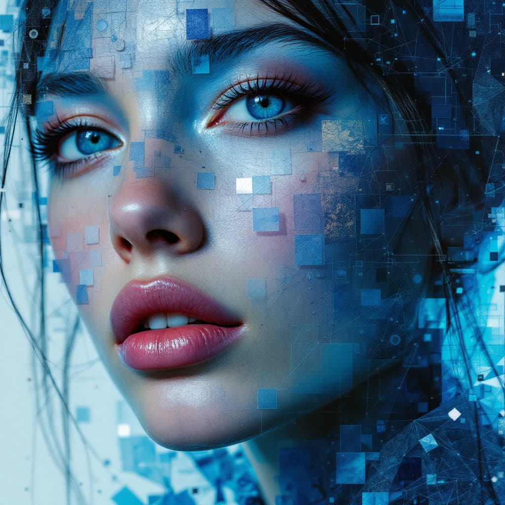 AI generated: hkmagic, (photorealistic) collage of a woman's face, (stunning) realism, inspired by (Josef Kote, gu...