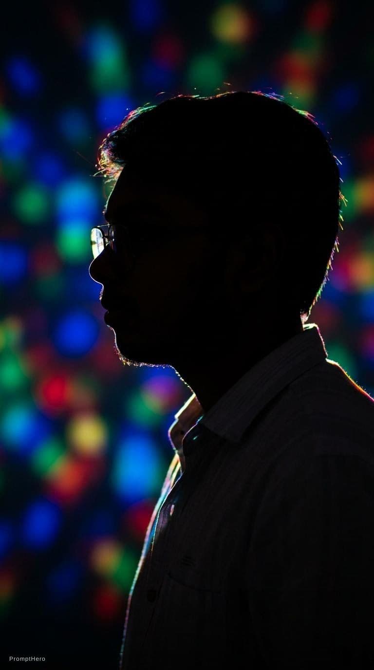 AI generated: photography, portrait. power of contrast, man model profile silhouette of a vibrant randomly color b...