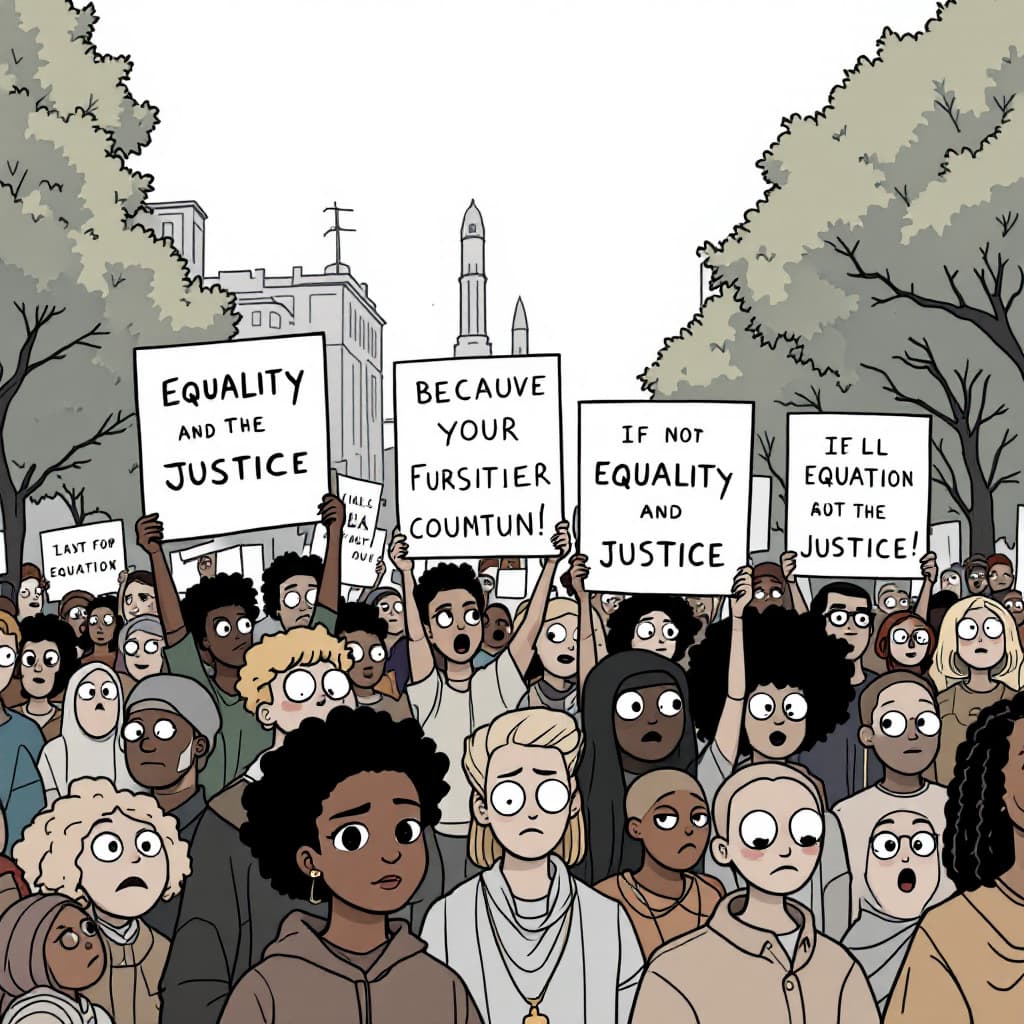 AI generated: list 2 linework illustration of a community rally with people in cartoon style (large different size...