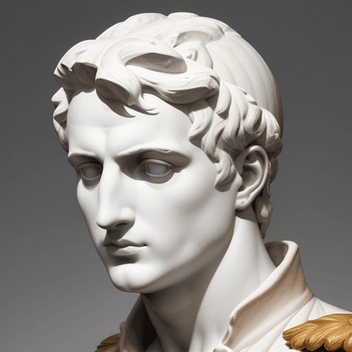 AI generated: greek sculpture, head of Napoleon Bonaparte, close up, grey background --ar 71:129 --stylize 750 --v...