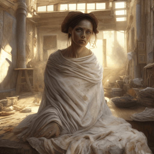 AI generated: Woman wrapped in old dirty cloth, wide angle, ((detailed environment)), detailed background, lifelik...