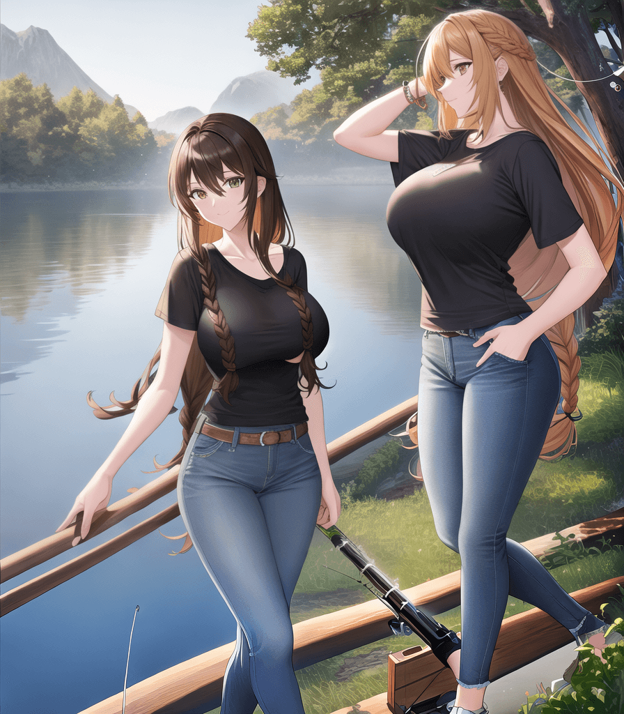 AI generated: (perfect anime illustration), hot girl, long brown hair, braided buns, human, anime, (colored plain ...