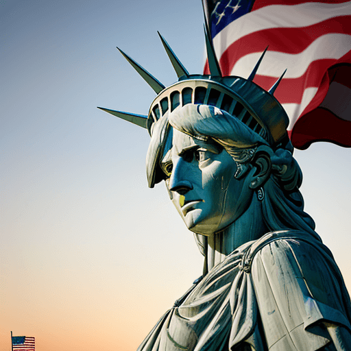 AI generated: A hyper realist illustration of the head of the Statue of Liberty, a very detailed statue, with a wa...