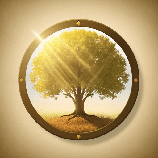 AI generated: An icon design, 3D, nature icon, tree, golden light, peaceful feeling, earthy colors, natural colors...