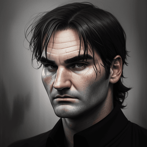 AI generated: portrait of Roger Federer, brutal composition, digital painting, emotionally profound, intense and b...