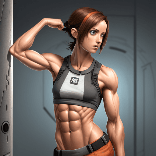 AI generated: <lora:portal_chell:0. 8>, chell, muscular, abs