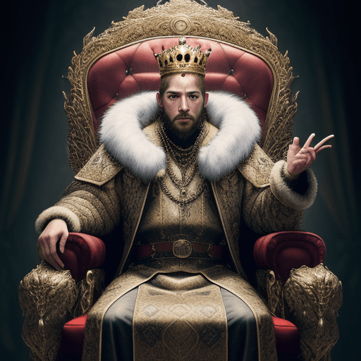 AI generated: A powerful king on his throne, fur clothes hdr,(intricate details, hyperdetailed:1.2), cinematic sho...