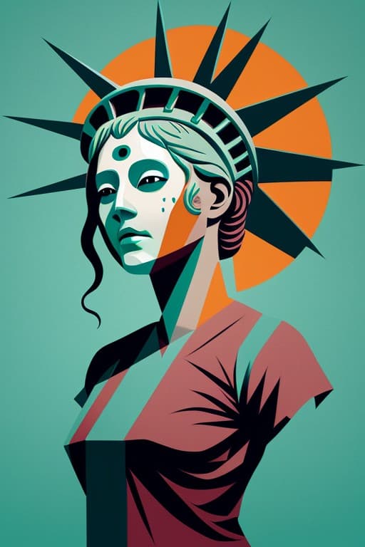 AI generated: zombie statue of liberty (style of Eiko Ojala:1.2), oil painting, flat style, vector, illustration