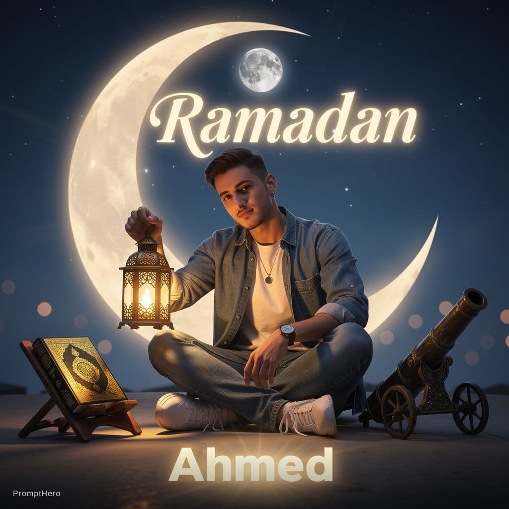 AI generated: ahmed face a featuring a realistic character of a (young man) , sitting casually, with a large crese...