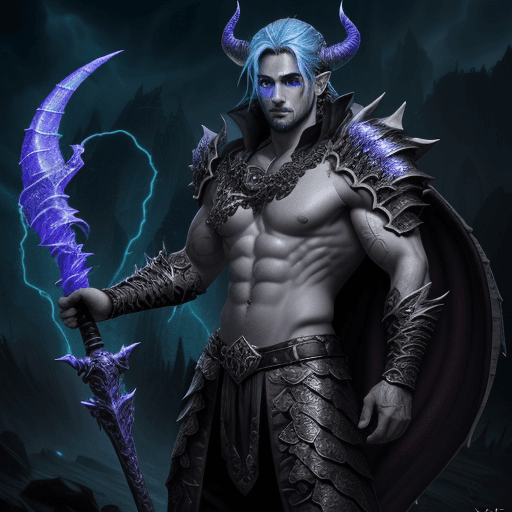 AI generated: A male necromancer with scales, a staff, lightning background, dark fantasy style, highly detailed, ...