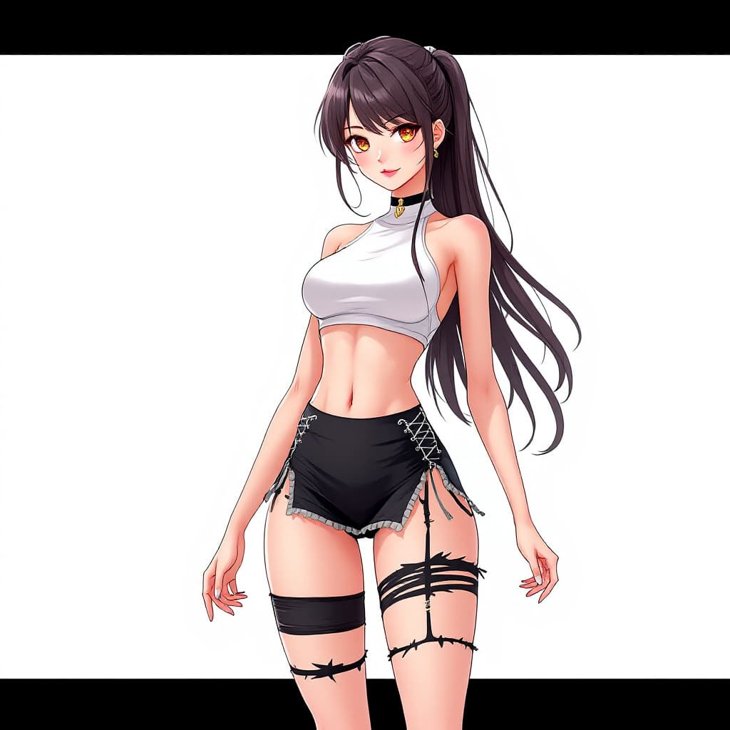 AI generated: Full body image of a beautiful anime woman with perfect body shape in sleeveless crop top, detailed ...