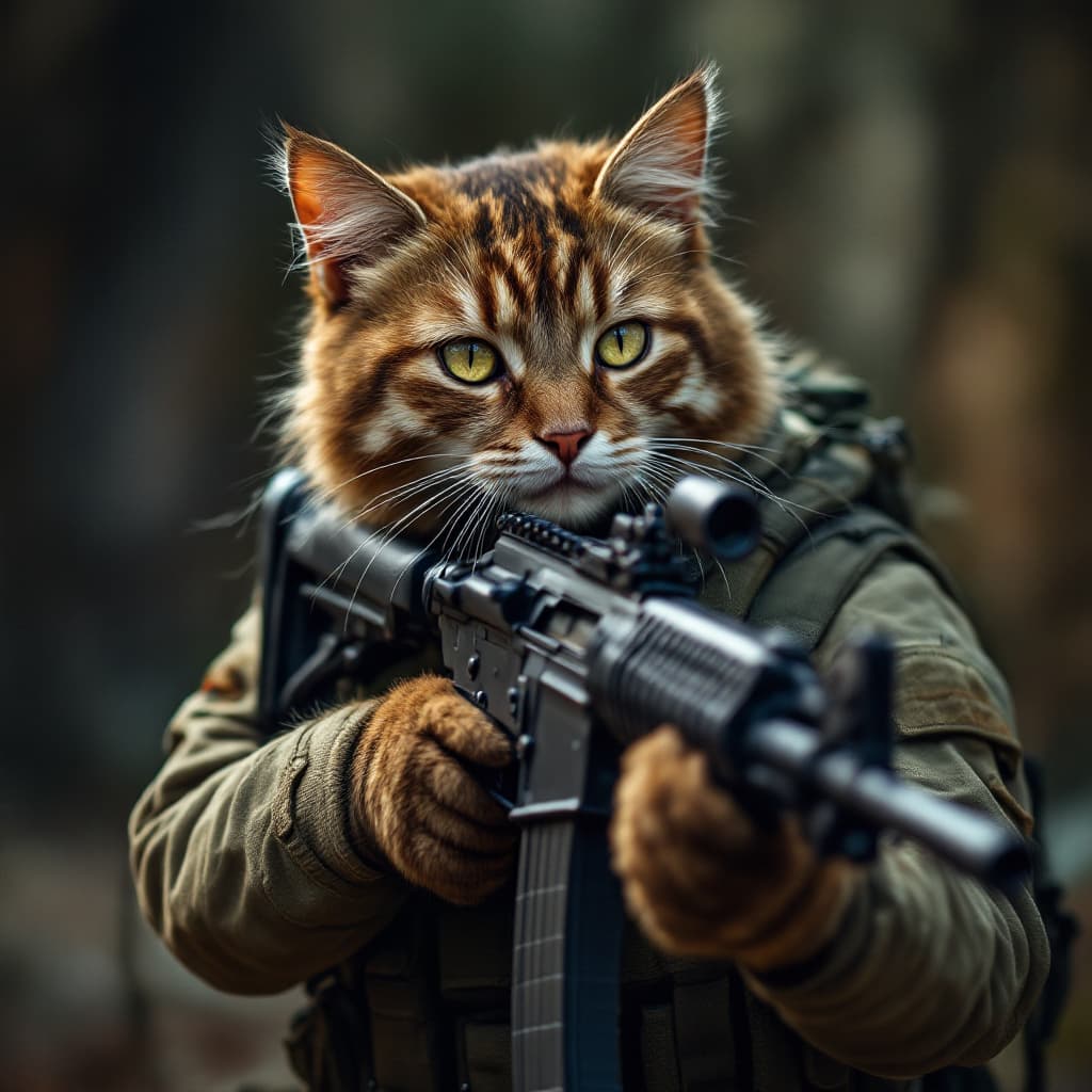 AI generated: cat special forces
Using a gun