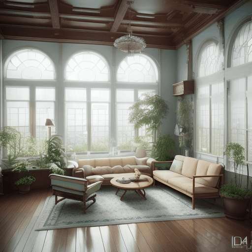 AI generated: High resolution photography interior design, dreamy sunken living room conversation pit, wooden floo...