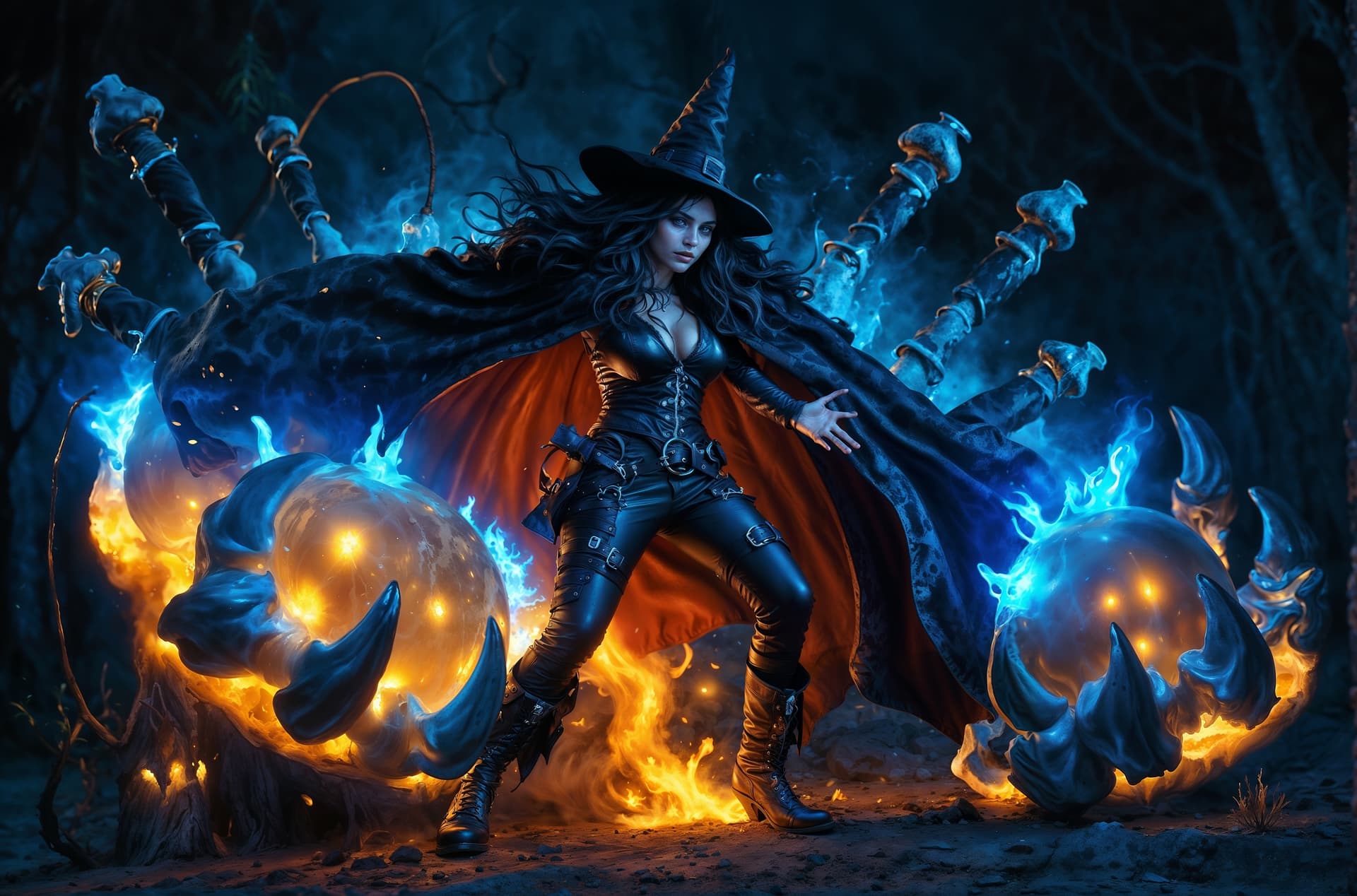AI generated: A full body photo shot of a beautiful and breathtaking image of a ((witch)) wearing casual blue and ...
