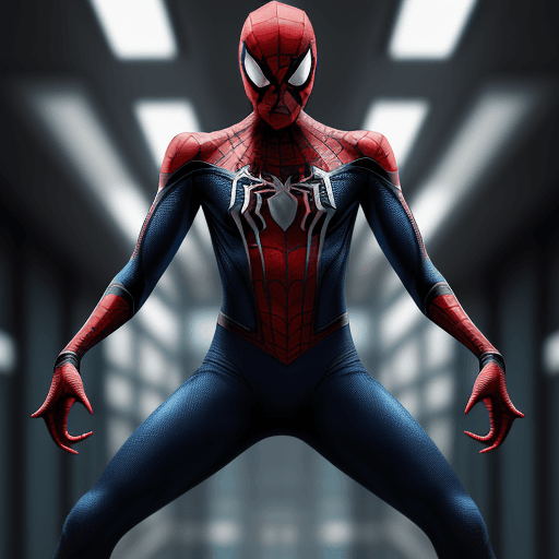AI generated: spiderman of the future, in modern suit, high quality image, cinematic, extreme detail, full body