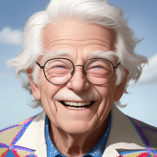 AI generated: a portrait filled with joy and vitality, capturing the face of an elderly man with a wide, exuberant...