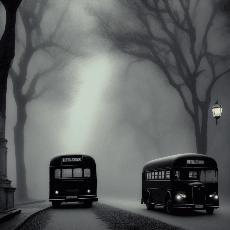 AI generated: beautiful black bus in the street, Victorian Street, Dark Fairytale Aesthetic, intricate details, in...