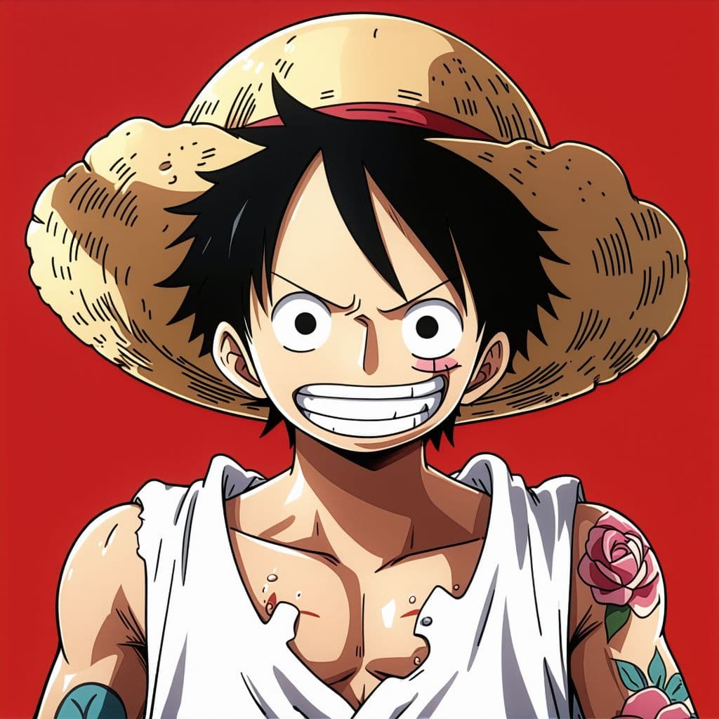 AI generated: one piece, luffy in gear 5, white clothes, anime style, solo, mature, intense, detailed eyes, , bare...