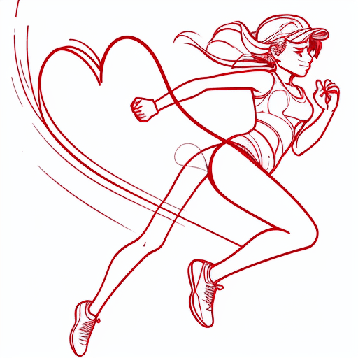 AI generated: continuous line drawing vector connecting a heart and a runner on white background